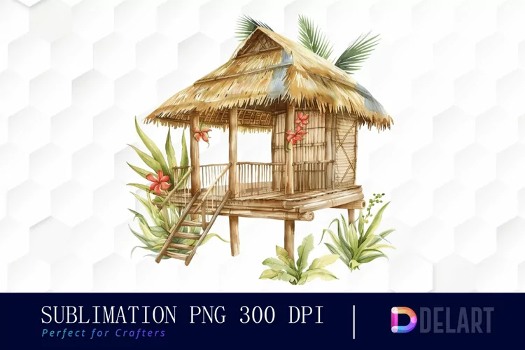 Tiki Hut Watercolor Clipart