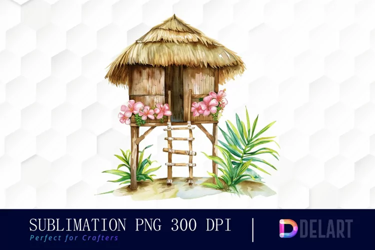 Tiki Hut Watercolor Clipart