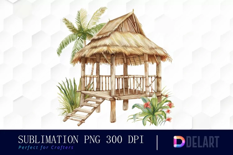Tiki Hut Watercolor Clipart