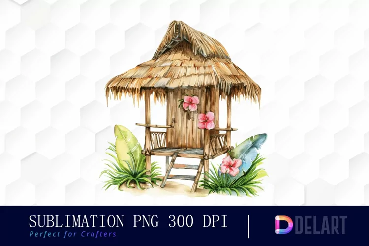 Tiki Hut Watercolor Clipart