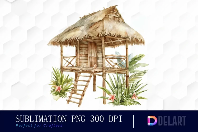 Tiki Hut Watercolor Clipart