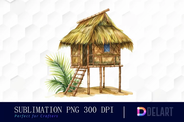 Tiki Hut Watercolor Clipart