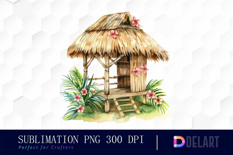 Tiki Hut Watercolor Clipart