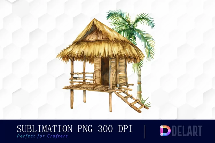 Tiki Hut Watercolor Clipart