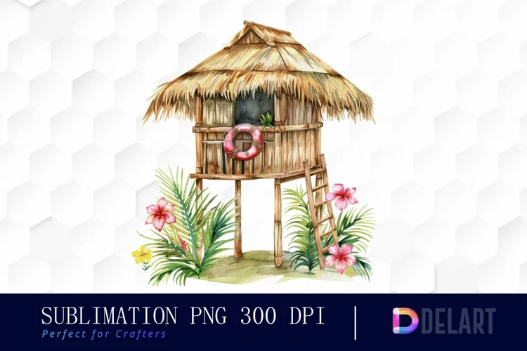 Tiki Hut Watercolor Clipart