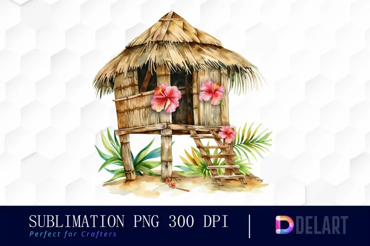 Tiki Hut Watercolor Clipart