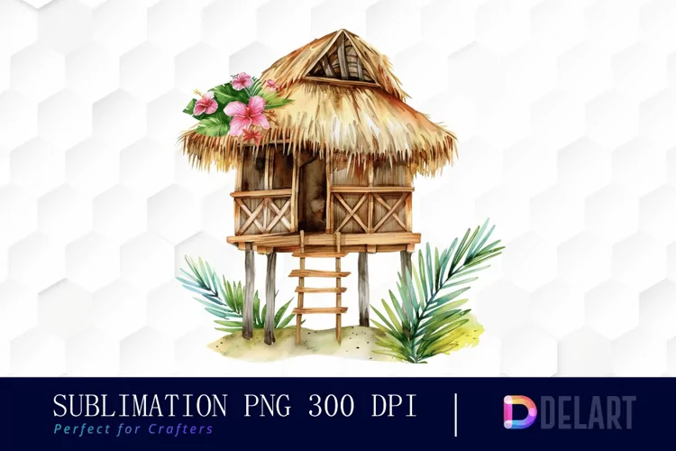 Tiki Hut Watercolor Clipart