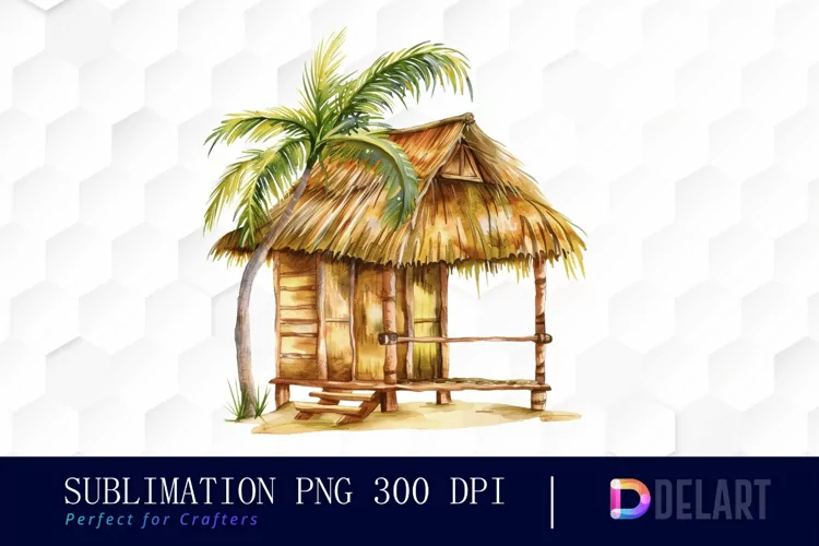 Tiki Hut Watercolor Clipart