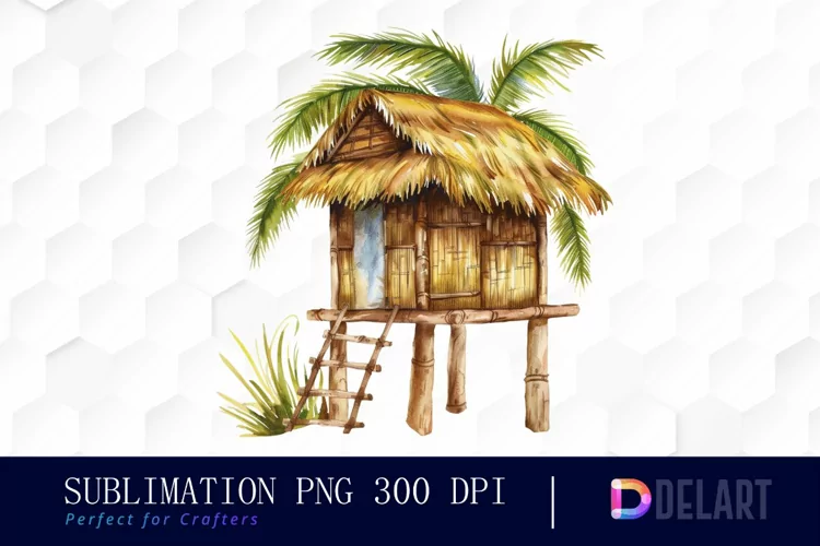 Tiki Hut Watercolor Clipart