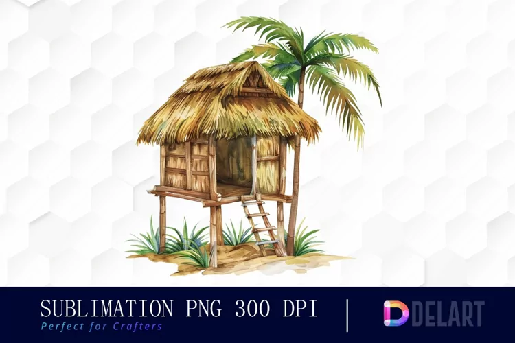 Tiki Hut Watercolor Clipart