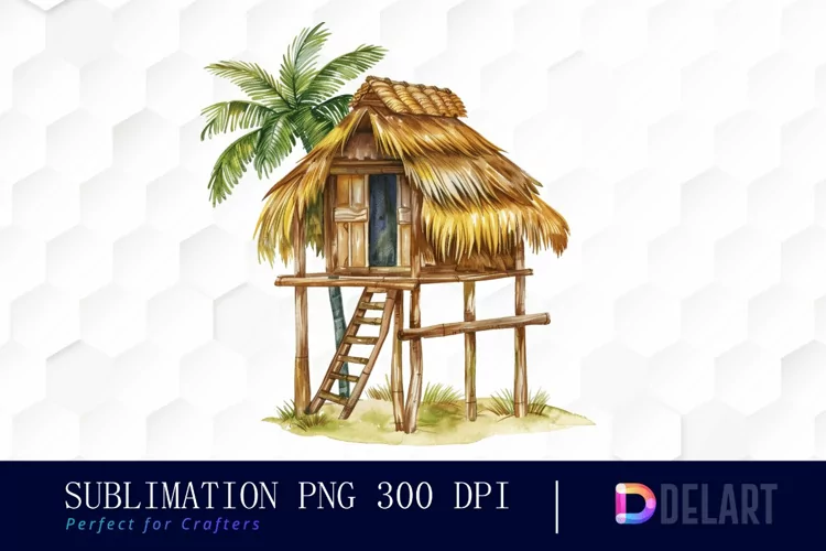 Tiki Hut Watercolor Clipart