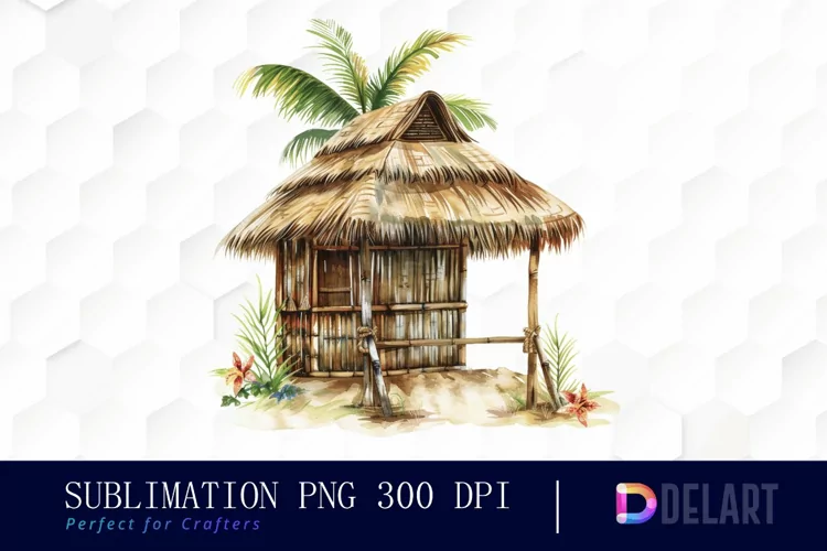 Tiki Hut Watercolor Clipart