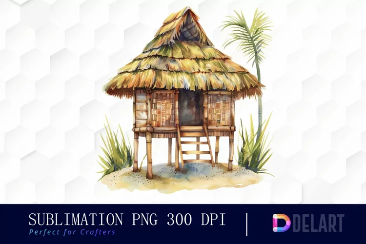 Tiki Hut Watercolor Clipart