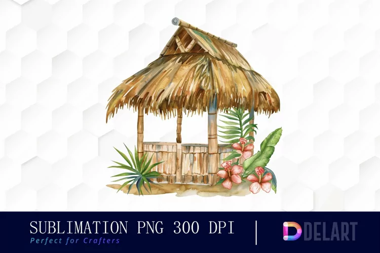 Tiki Hut Watercolor Clipart