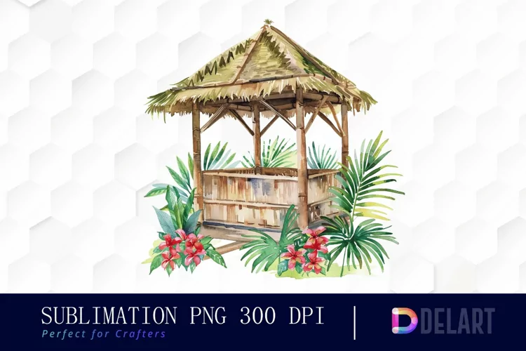 Tiki Hut Watercolor Clipart