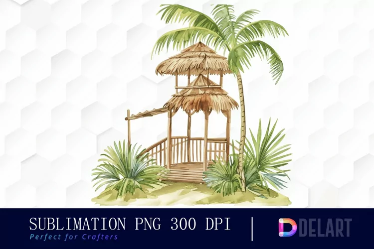Tiki Hut Watercolor Clipart