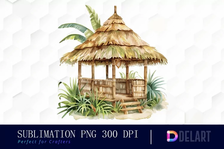 Tiki Hut Watercolor Clipart