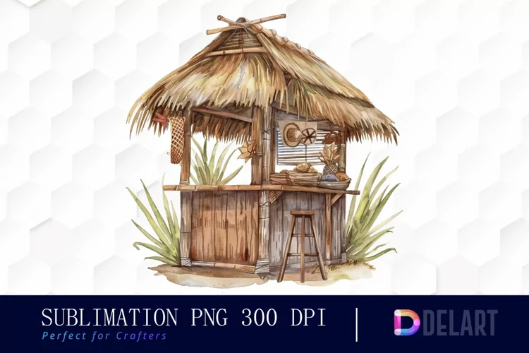 Tiki Hut Watercolor Clipart