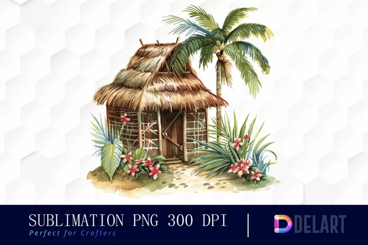 Tiki Hut Watercolor Clipart