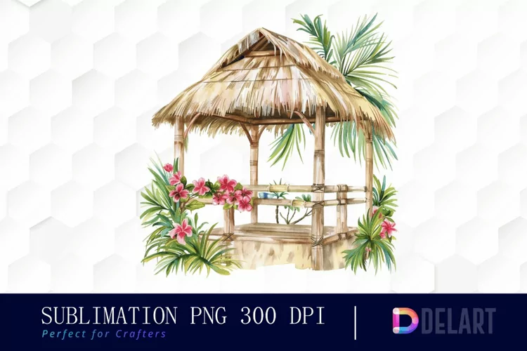 Tiki Hut Watercolor Clipart
