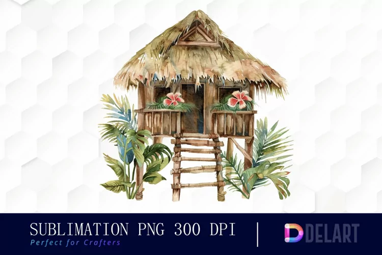 Tiki Hut Watercolor Clipart