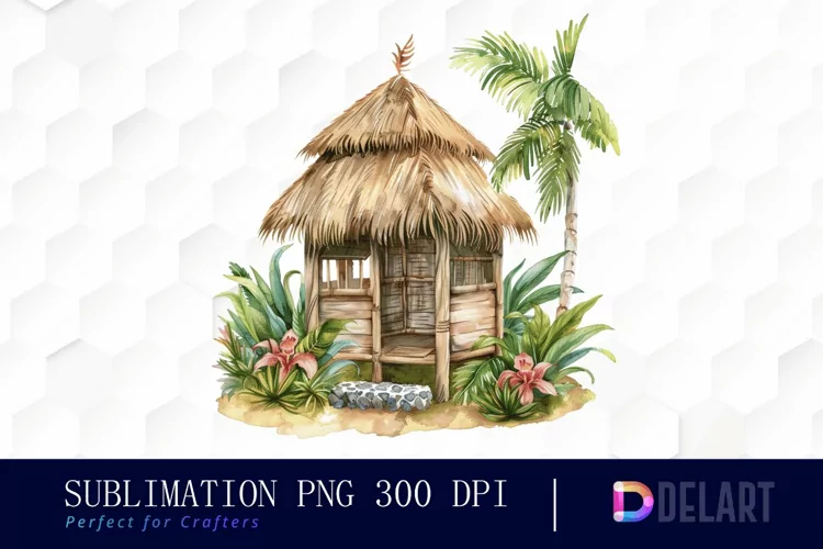Tiki Hut Watercolor Clipart