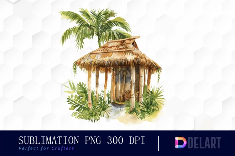 Tiki Hut Watercolor Clipart