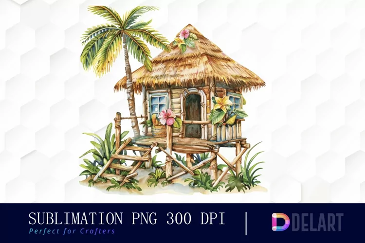 Tiki Hut Watercolor Clipart