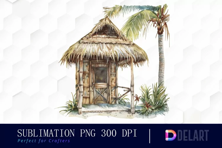 Tiki Hut Watercolor Clipart