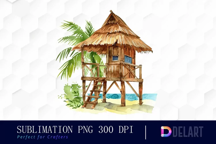 Tiki Hut Watercolor Clipart