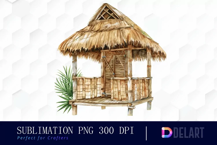 Tiki Hut Watercolor Clipart