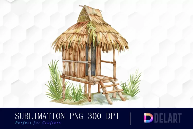 Tiki Hut Watercolor Clipart