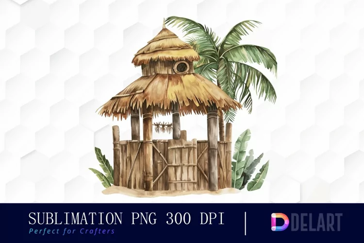 Tiki Hut Watercolor Clipart
