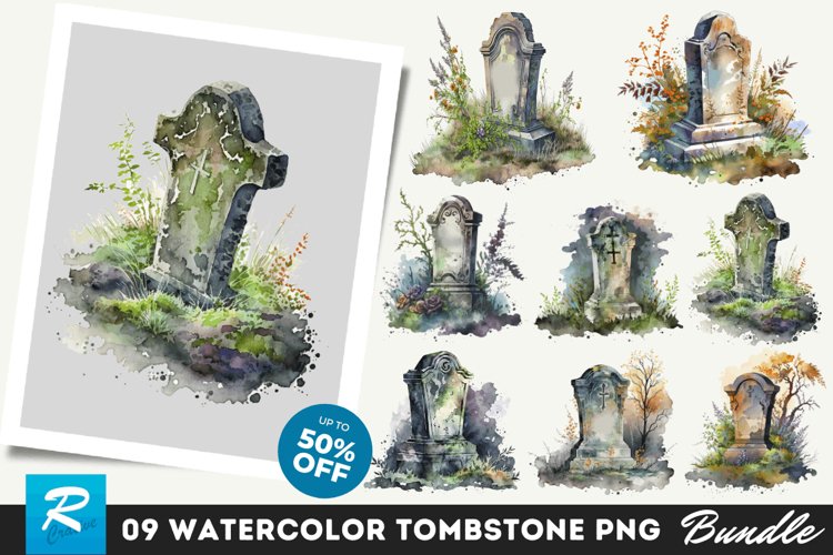 Watercolor Tombstone Clipart Bundle