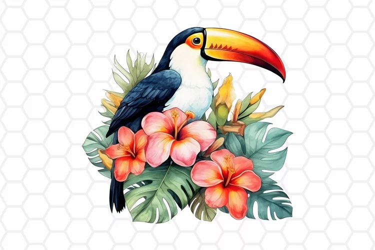 Watercolor Toucan Clipart, Tropical Sublimation PNG