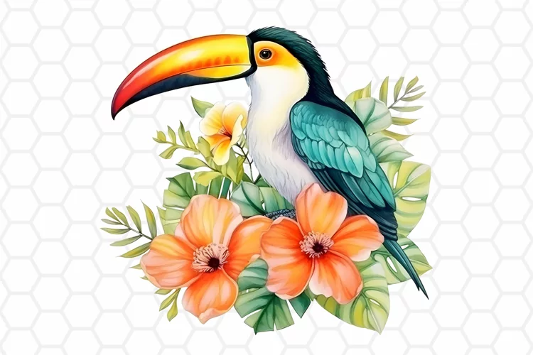 Watercolor Toucan Clipart, Tropical Sublimation PNG