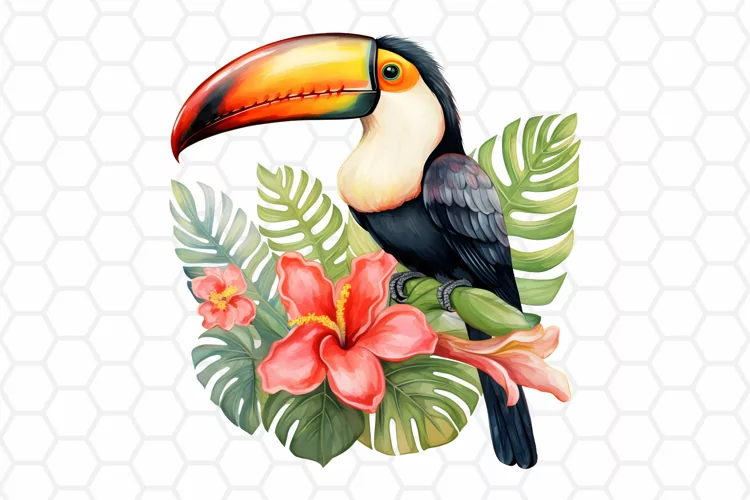 Watercolor Toucan Clipart, Tropical Sublimation PNG