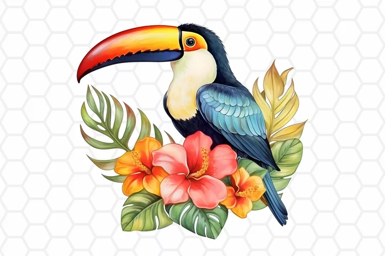 Watercolor Toucan Clipart, Tropical Sublimation PNG