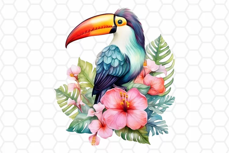 Watercolor Toucan Clipart, Tropical Sublimation PNG