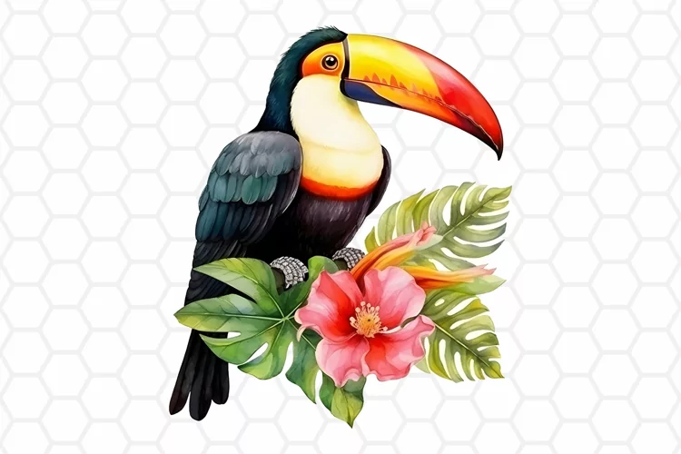 Watercolor Toucan Clipart, Tropical Sublimation PNG
