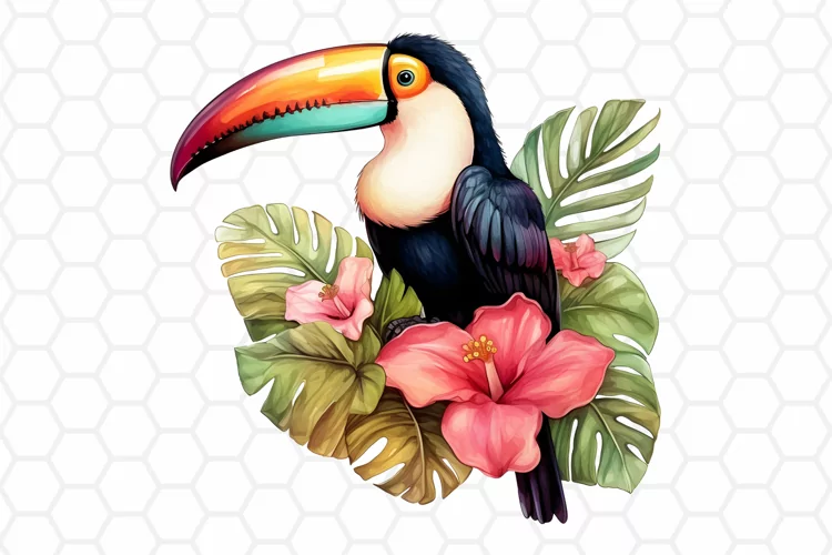 Watercolor Toucan Clipart, Tropical Sublimation PNG