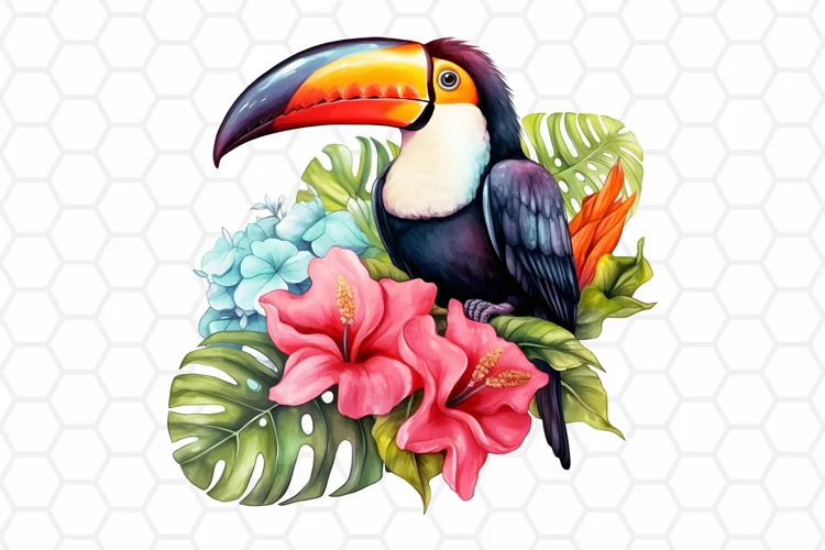 Watercolor Toucan Clipart, Tropical Sublimation PNG