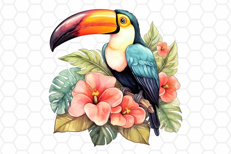 Watercolor Toucan Clipart, Tropical Sublimation PNG