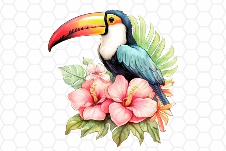 Watercolor Toucan Clipart, Tropical Sublimation PNG