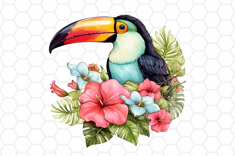Watercolor Toucan Clipart, Tropical Sublimation PNG