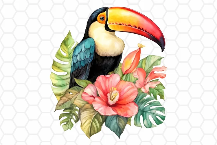 Watercolor Toucan Clipart, Tropical Sublimation PNG