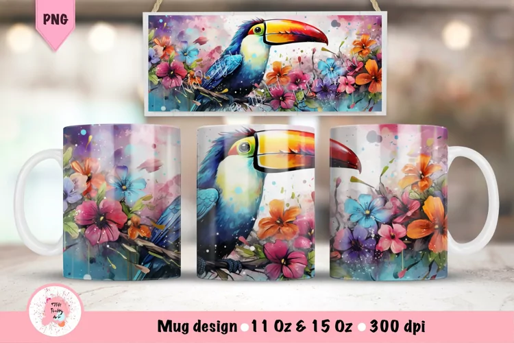 Watercolor Toucan Mug Wrap For 11 oz and 15 oz