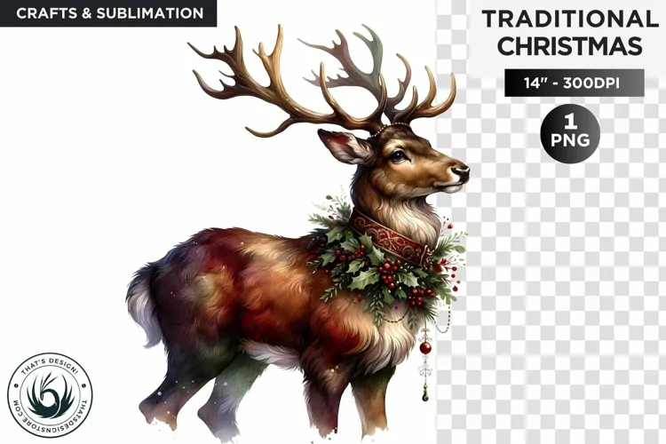 Watercolor Christmas Reindeer Clipart PNG