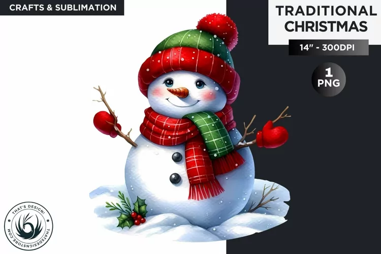 Watercolor Christmas snowman Clipart PNG