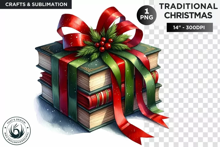 Watercolor Christmas books Clipart PNG